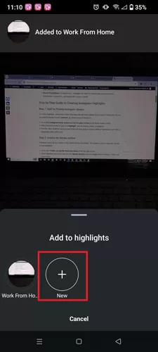 creating instagram highlights step 3