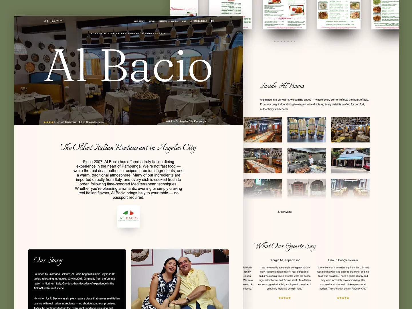 al bacio restaurant web design
